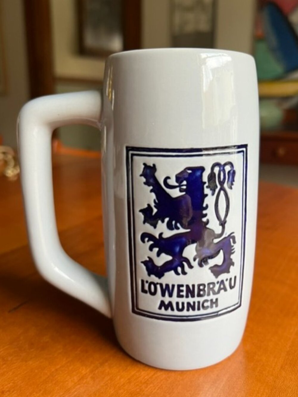 VTG  Lowenbrau Munich Ceramarte Brazil 70s-80s  GRAY & BLUE  German Beer Mug